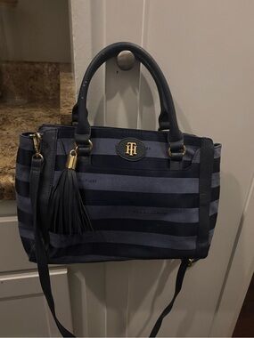 Tommy Hilfiger Navy and Dark Blue Striped Shoulder Bag w Tassel Tags included